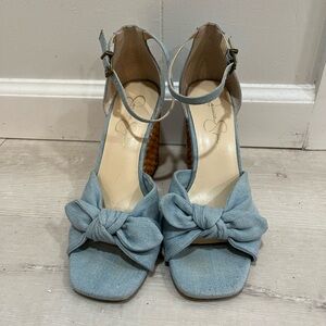 Jessica Simpson Chic Blue Bow Wedge Sandals